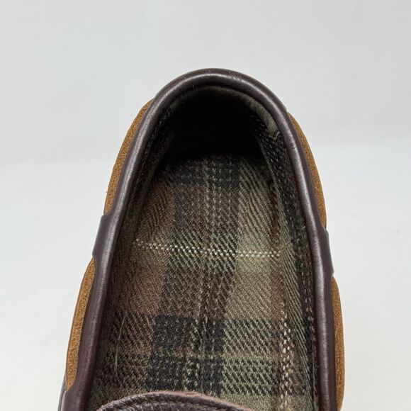 LL Bean Slippers Mens 9 M Brown Leather Flannel Lined Handsewn Moccasin Shoes - Picture 11 of 16